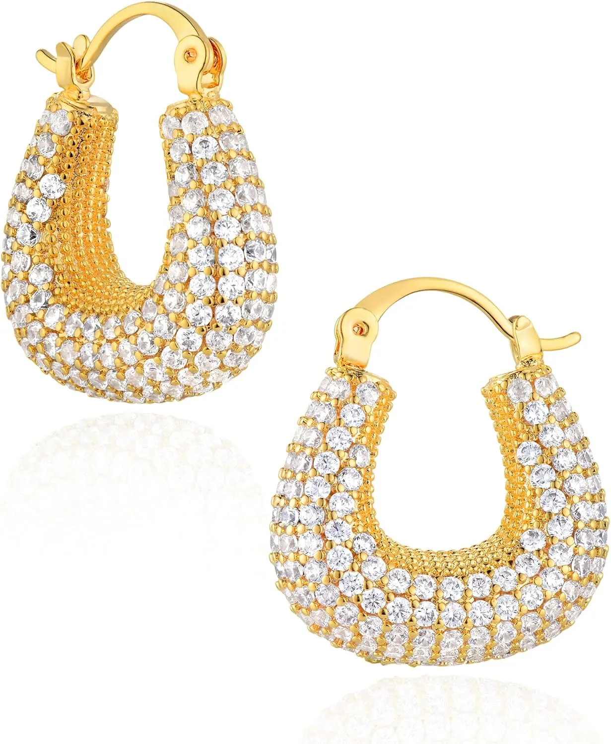 14K Gold Plated Chunky Hoops | Lightweight Gold Hoop Earrings for Women Hypoallergenic Trendy Chunky Gold Hoops Earrings Dainty Jewelry for Women
