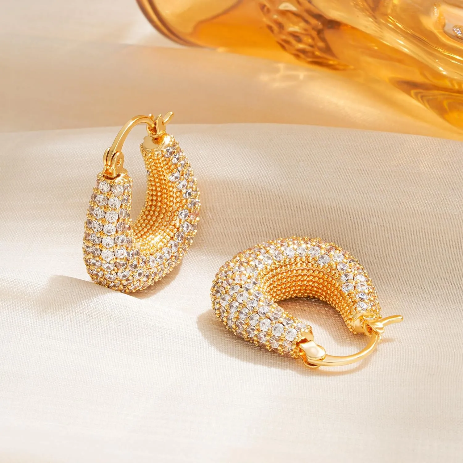 14K Gold Plated Chunky Hoops | Lightweight Gold Hoop Earrings for Women Hypoallergenic Trendy Chunky Gold Hoops Earrings Dainty Jewelry for Women