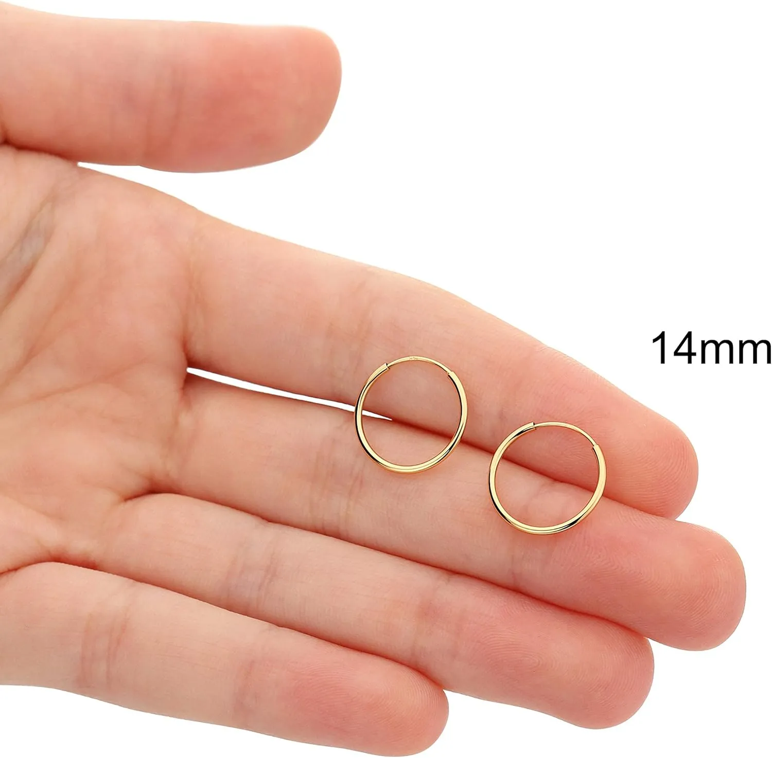 14k Yellow Gold Endless Hoop Earrings Round Flexible Thin Small little Continuous Real Pure Gold Hoops
