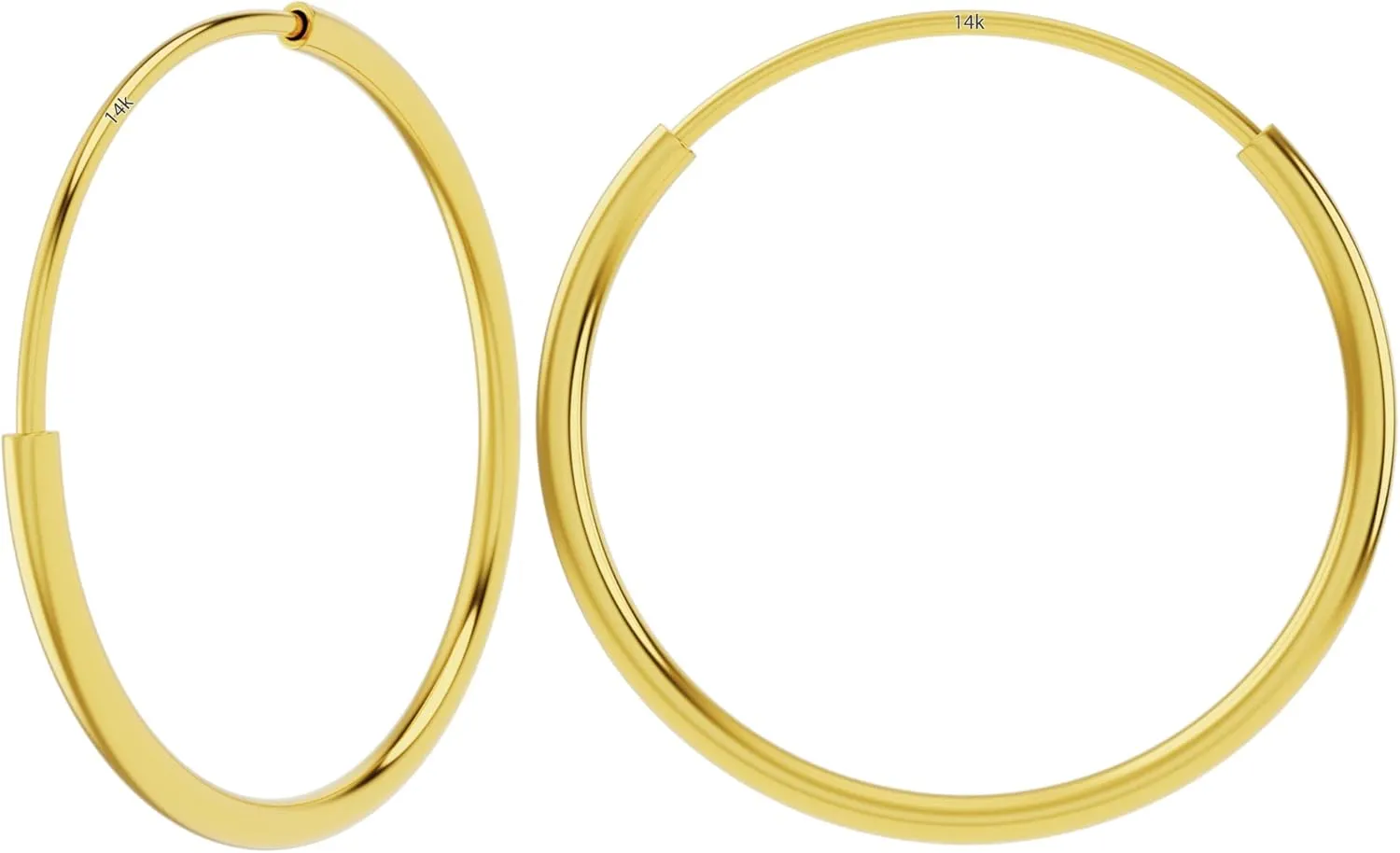14k Yellow Gold Endless Hoop Earrings Round Flexible Thin Small little Continuous Real Pure Gold Hoops
