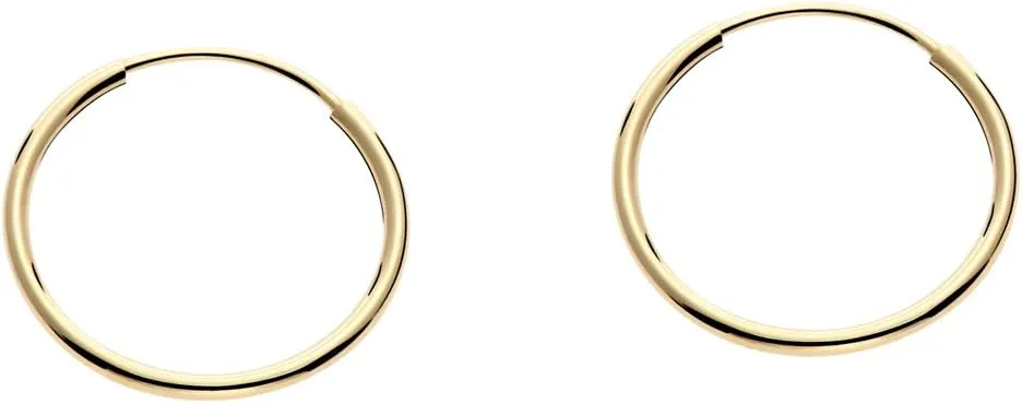 14k Yellow Gold Endless Hoop Earrings Round Flexible Thin Small little Continuous Real Pure Gold Hoops