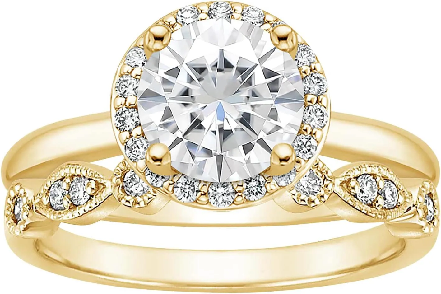 2 in 1 Simulated Diamond Ring Set Stackable Rings for Women Anniversary Ring Engagement Ring Exquisite Jewelry (Gold, 8)