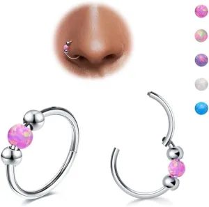 2pcs 18G Opal Nose Rings for Women, G23 Titanium Nose Piercing Jewelry for Helix, Tragus, Conch, Rook, Earlobe Piercing Jewelry Nose Ring (8mm 10mm)