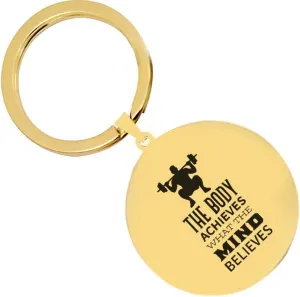 2PCS Mens Womens The Body Achieves What The Mind Believes Fitness Cool Inspirational Solid Steel Keychain