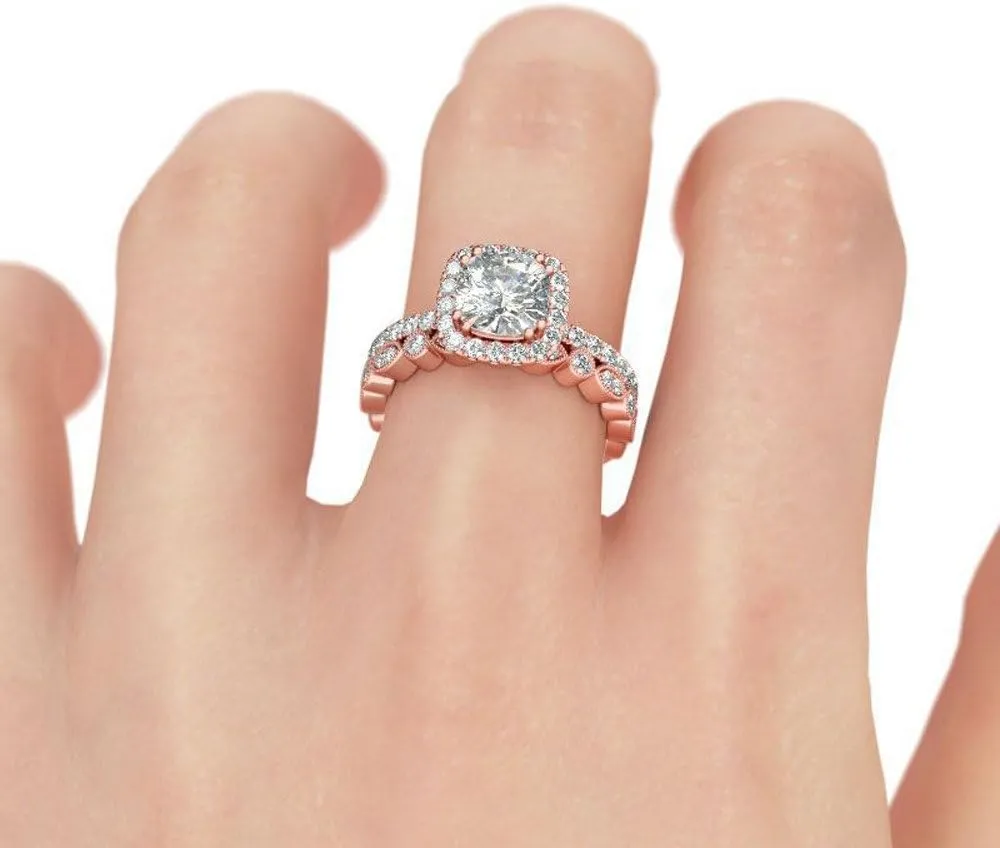 2pcs Simulated Diamond Wedding Band Set CZ Engagement Ring Exquisite Elegant Anniversary Ring for Women (Rose Gold, 9)