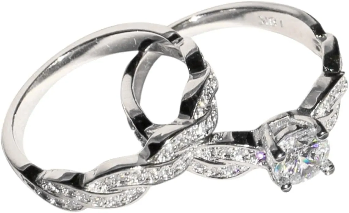 2Pcs Womens Solitaire Rings Set Inlaid Zircon Engagement Rings Crisscross Rhinestone Proposal Rings Lady (Silver, 9)