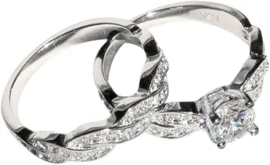 2Pcs Womens Solitaire Rings Set Inlaid Zircon Engagement Rings Crisscross Rhinestone Proposal Rings Lady (Silver, 9)