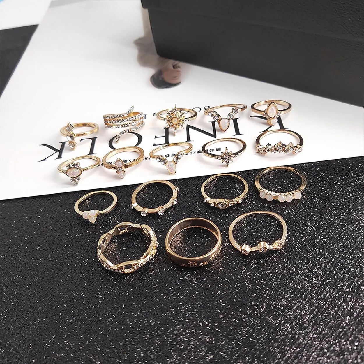 3-17 PCS Knuckle Stacking Rings for Women,Boho Vintage Finger Rings Stackable Gold Silver Moon Snake Set Multiple Rings Fashion Jewelry