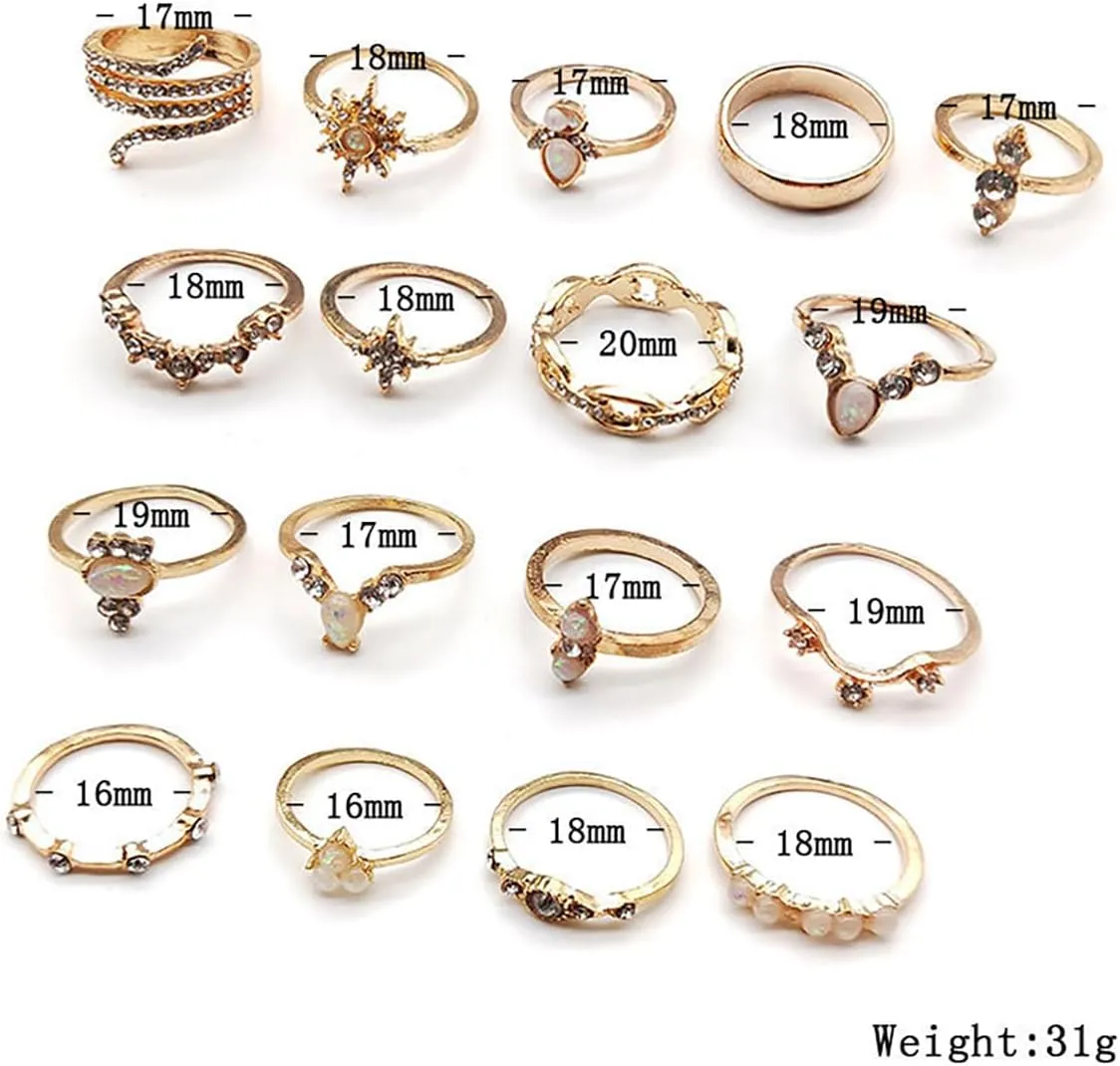 3-17 PCS Knuckle Stacking Rings for Women,Boho Vintage Finger Rings Stackable Gold Silver Moon Snake Set Multiple Rings Fashion Jewelry