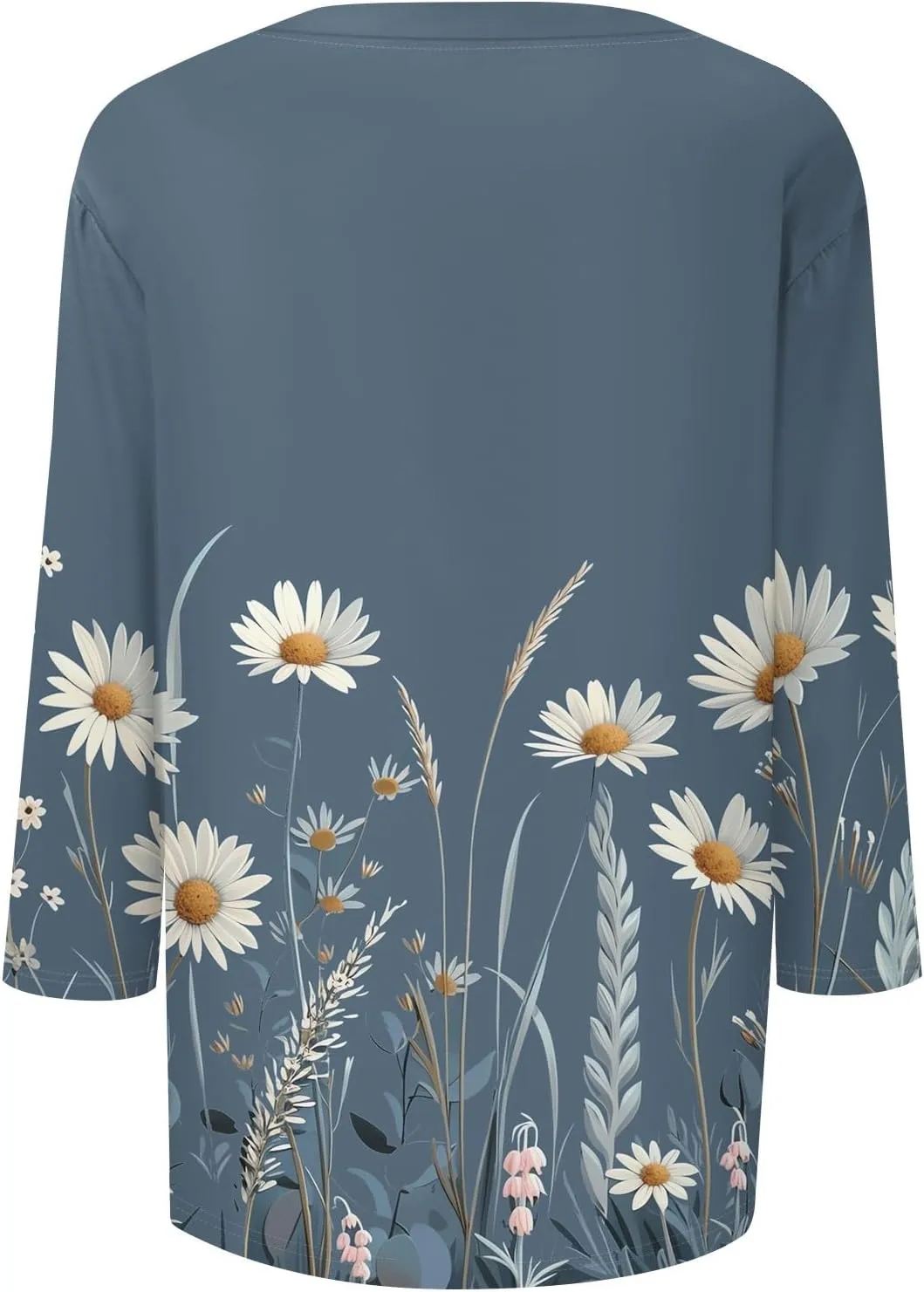 3/4 Length Sleeve Womens Tops Boho Printed V Neck T Shirts Cozy Casual Loose Plus Size Shirts