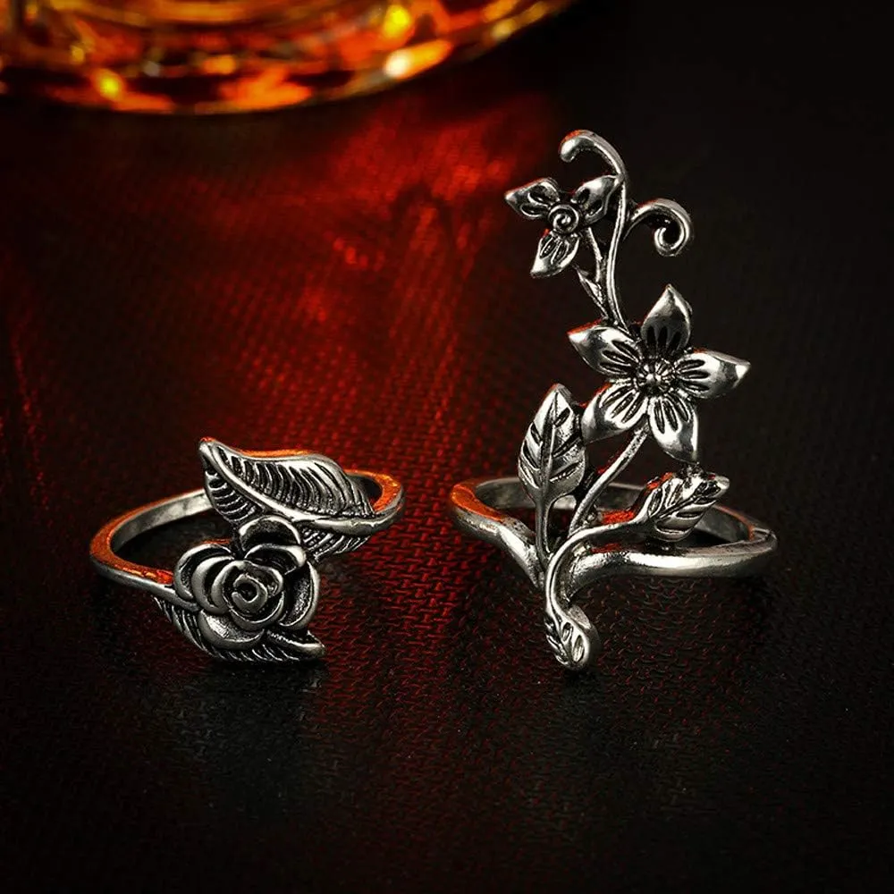 4 Pcs Gothic Vintage Sunflower Open Ring Silver Family Birth Flowers Party Rings for Women Bohemian Rings Set