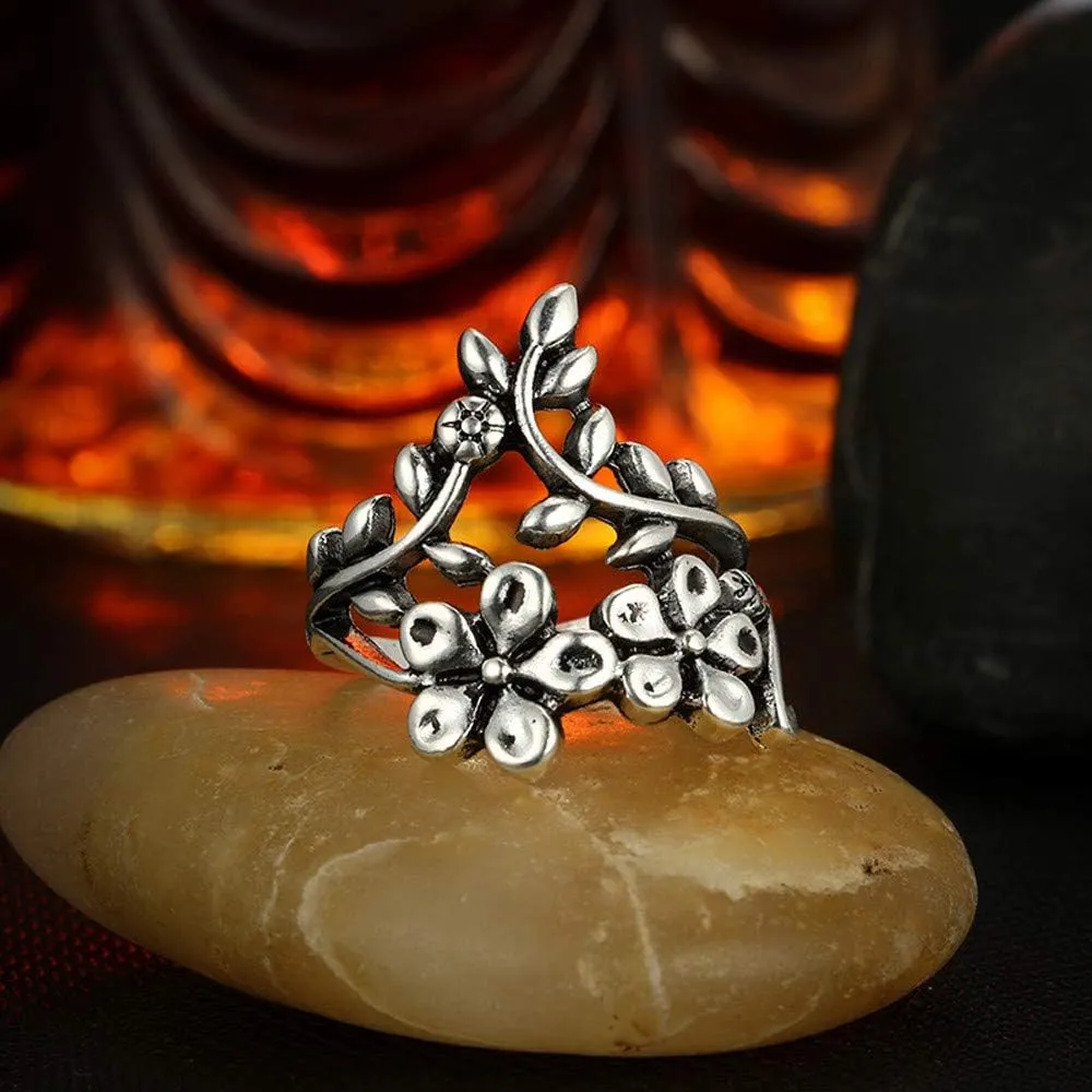4 Pcs Gothic Vintage Sunflower Open Ring Silver Family Birth Flowers Party Rings for Women Bohemian Rings Set