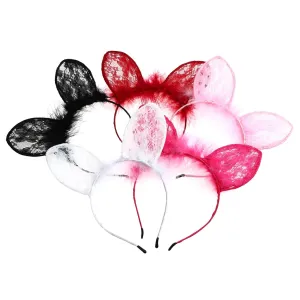 5pcs Cat Ear Lace Headbands for Girls Adorable Party Hair Hoops Cat Ears Hair Clips for Cosplay and Holiday Gatherings