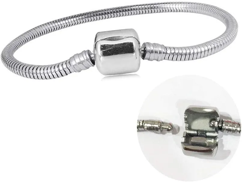 6.7 to 8.2inch Snake Chain Bracelet for Women Bead Charm Pendant 17 to 21cm Silver Stainless Steel Anniversary Birthday