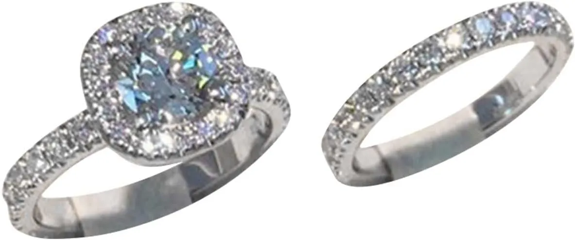 925 Silver Fashion Engagement Rings Cushion Cut Cubic Zirconia Solitaire Propose Wedding/Bridal Ring Set for Women