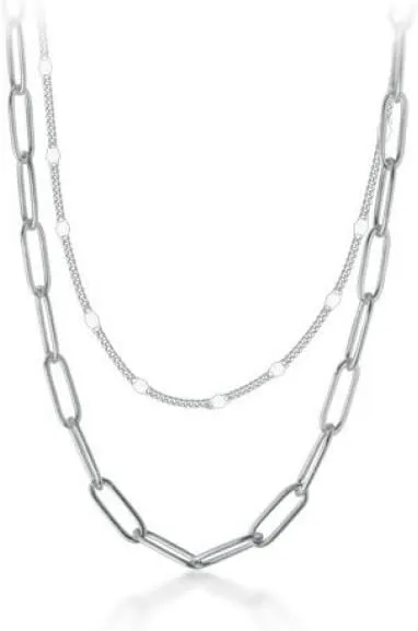 925 sterling silver double layer geometric link chain necklace for women party fine jewelry accessories