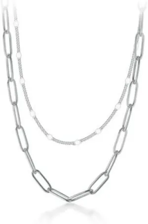 925 sterling silver double layer geometric link chain necklace for women party fine jewelry accessories