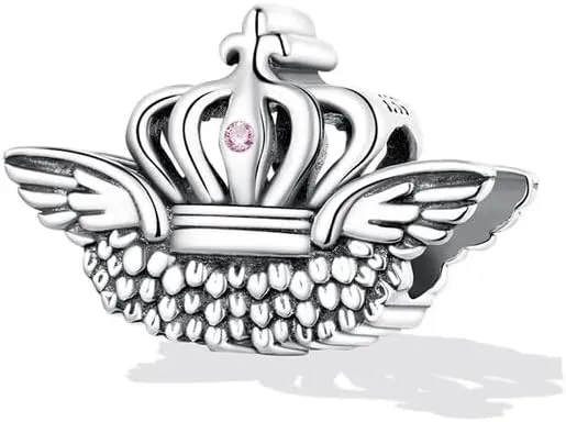 925 Sterling Silver Pink Love Heart Charms Pendants Princess Crown Beads Women Fit Original Bracelet Necklace SSS-0428-WO-792