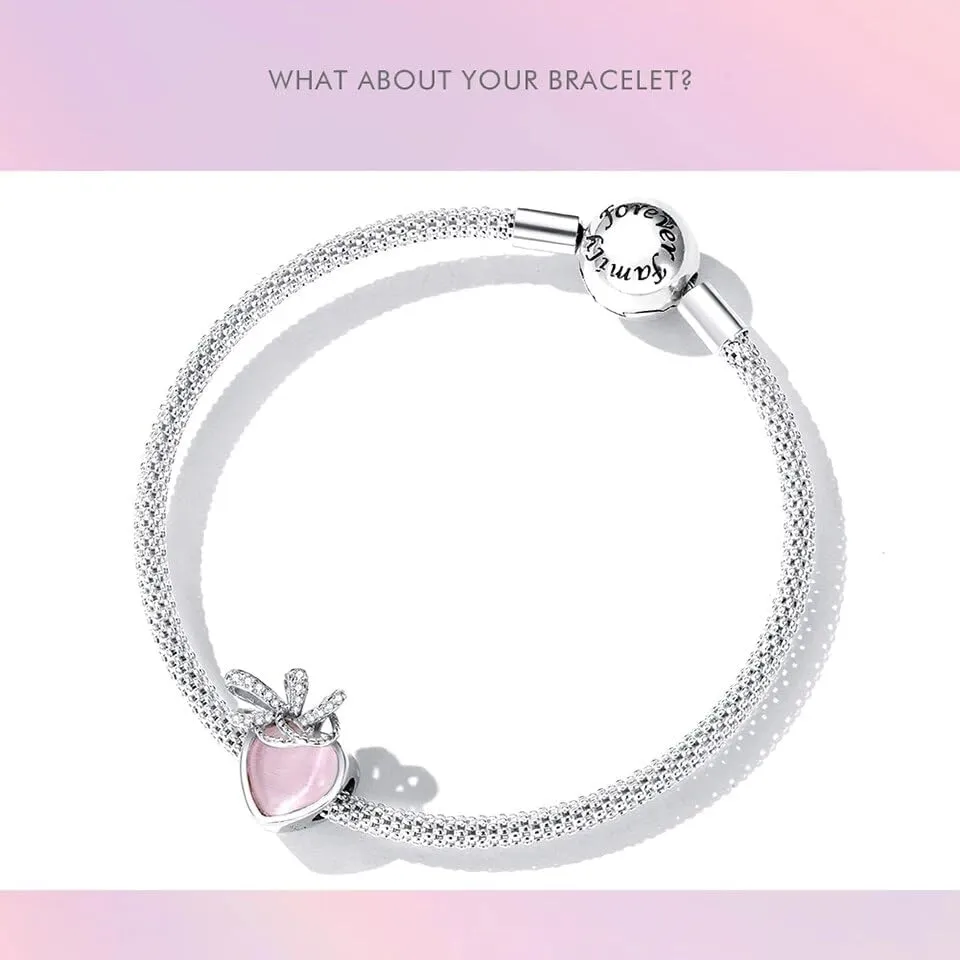 925 Sterling Silver Pink Love Heart Charms Pendants Princess Crown Beads Women Fit Original Bracelet Necklace SSS-0428-WO-792
