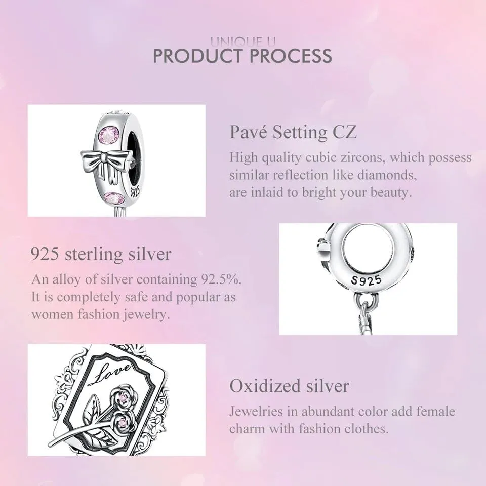 925 Sterling Silver Pink Love Heart Charms Pendants Princess Crown Beads Women Fit Original Bracelet Necklace SSS-0428-WO-792