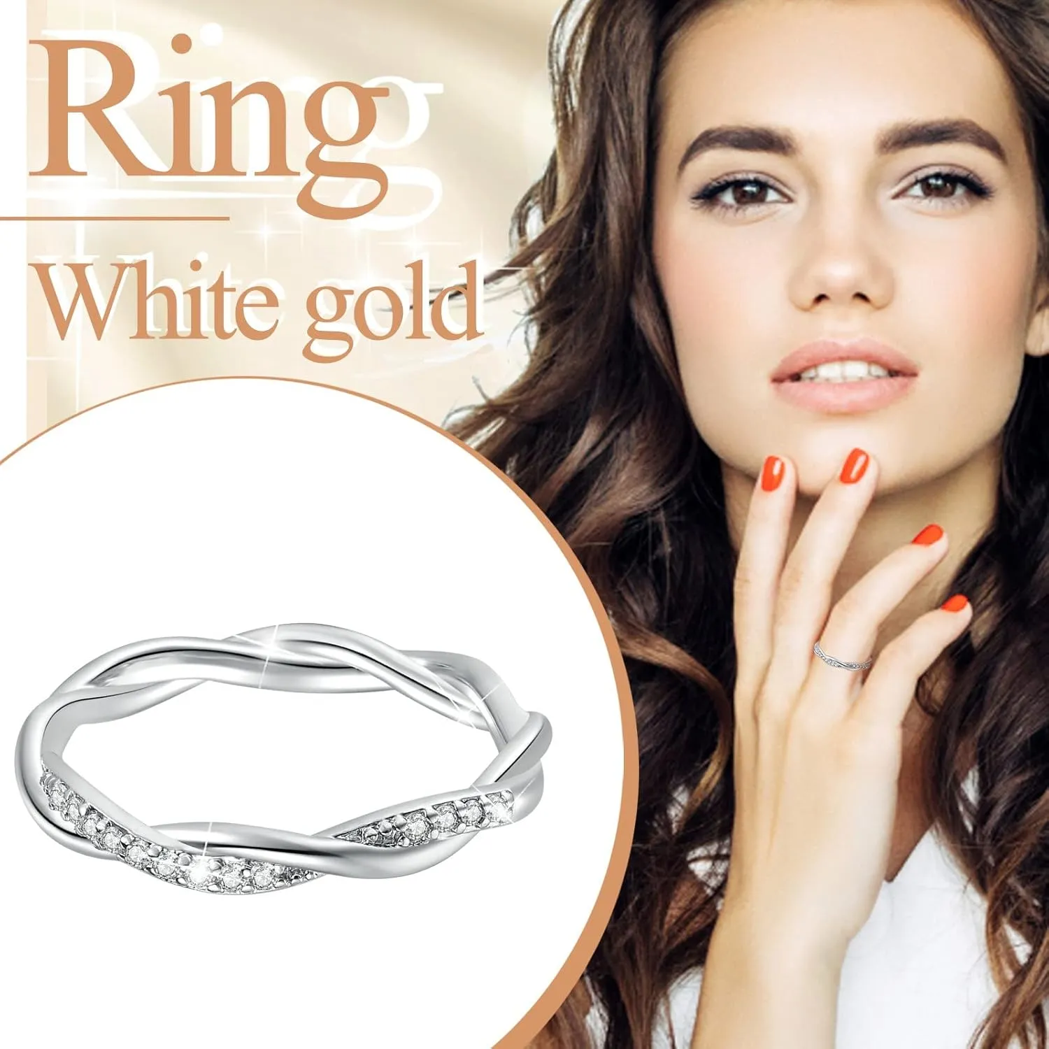 925 Sterling Silver Ring for Women Twisted Rope Infinity Cubic Zirconia Eternity Wedding Band Promise Stackable Rings