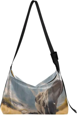African Elephants Crossbody Bag Hobo Handbag Purse Fashion PU Leather Shoulder Bags for Women