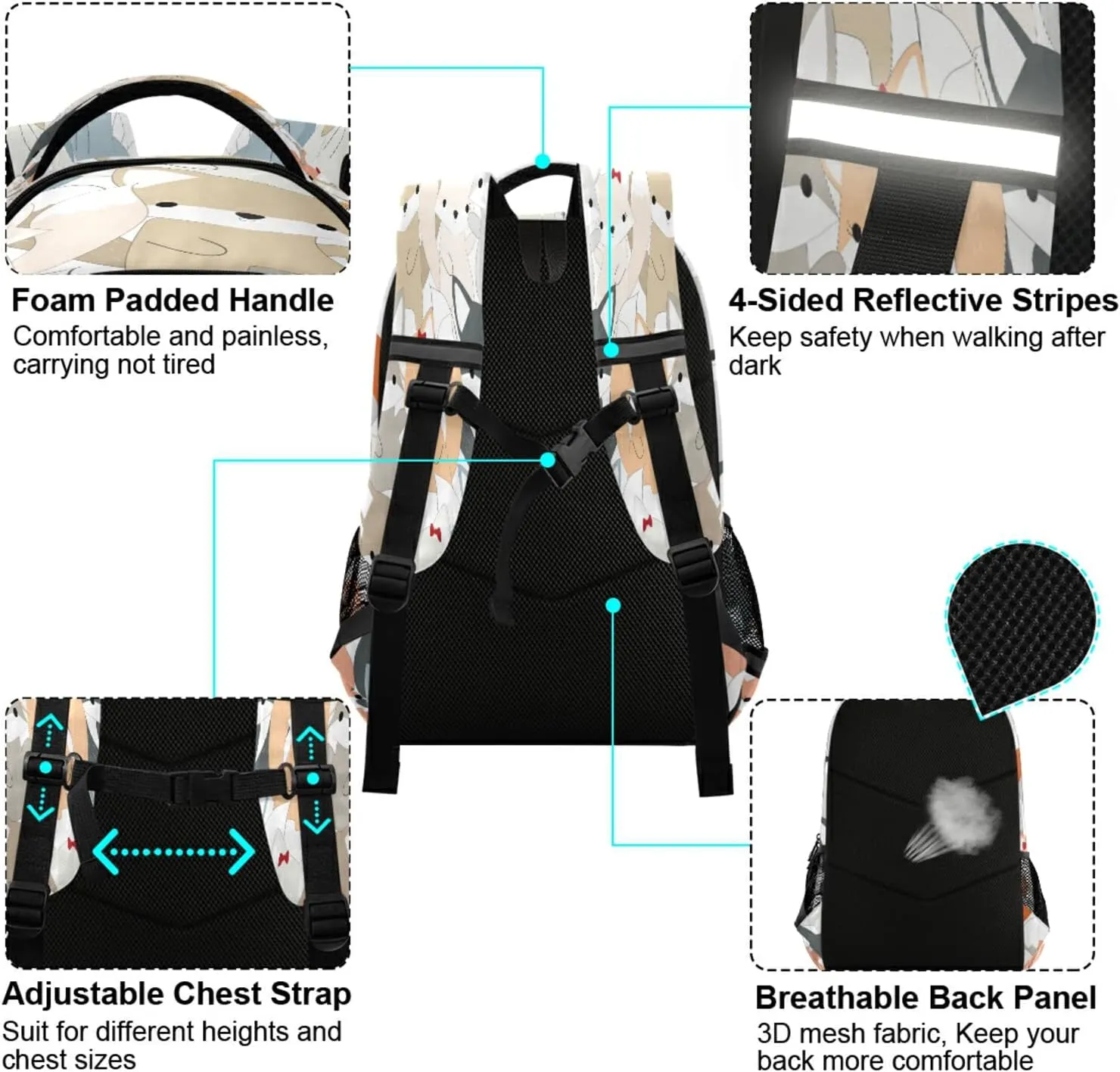 ALAZA Cute Fox Print Animal Backpack For women Bookbag Travel Daypack