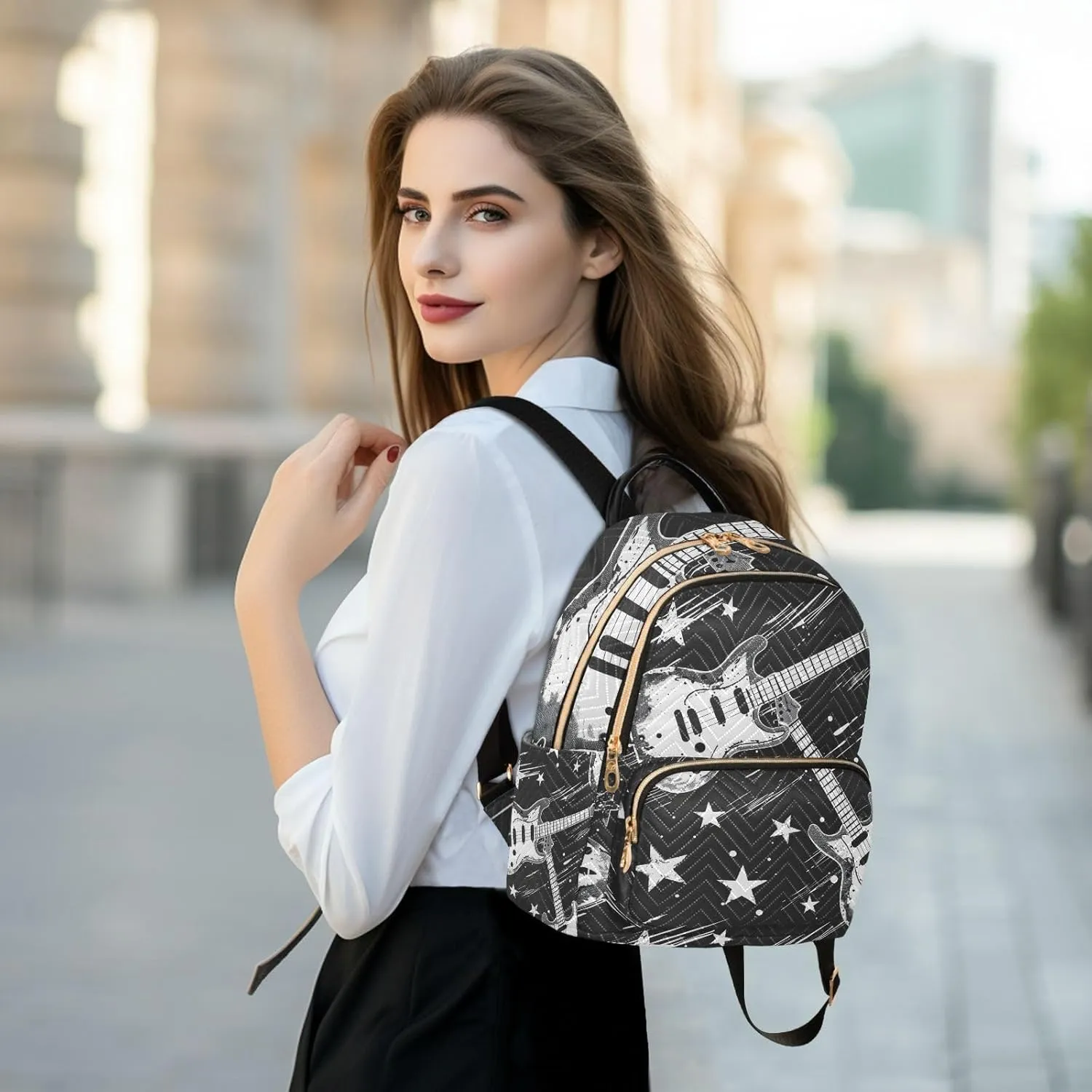 ALAZA Women Mini Backpack Purse Bag Lightweight Casual Daily Travel Backpack Guitar Rock N Roll Back Pack Fashion Multipurpose Shoulder Bag,S