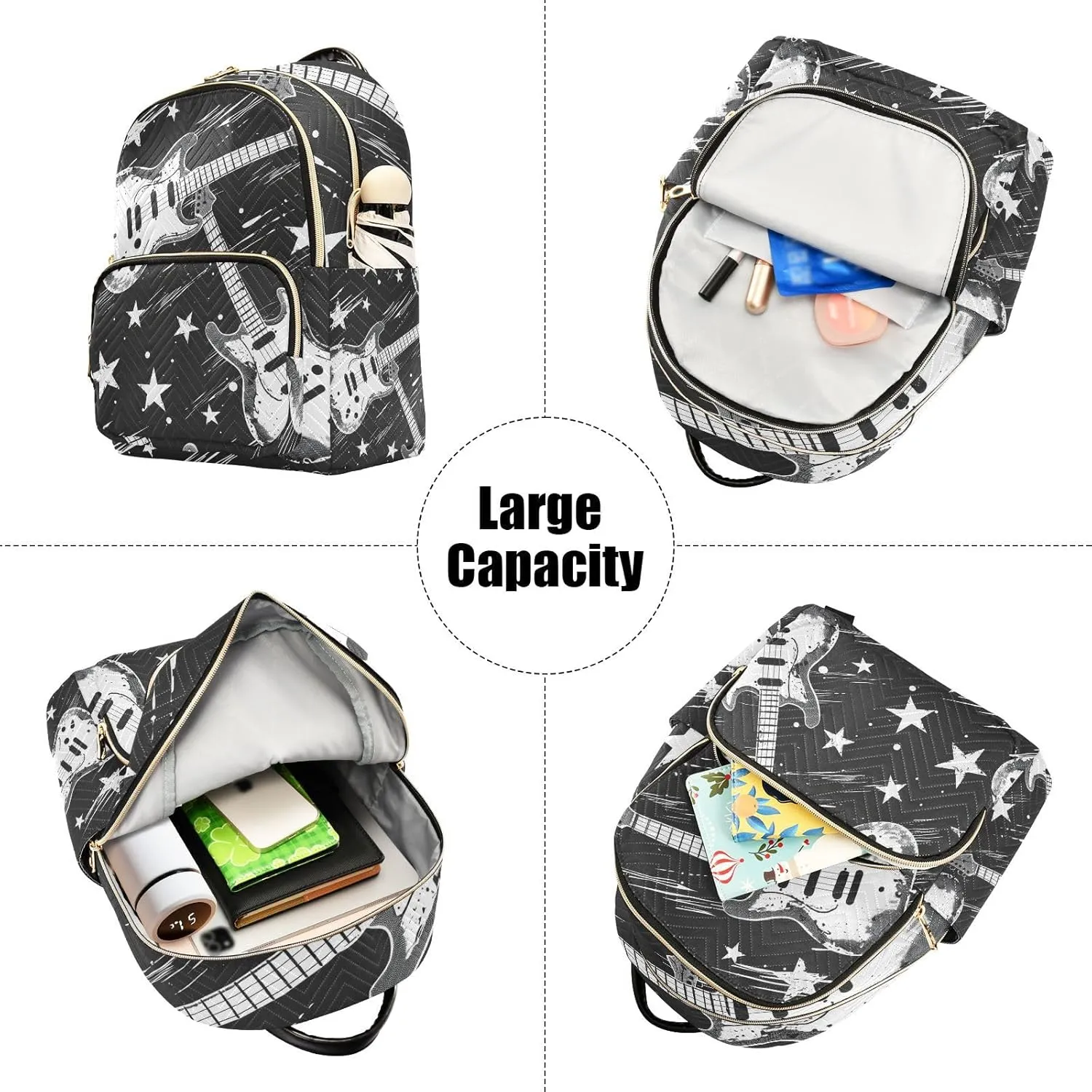 ALAZA Women Mini Backpack Purse Bag Lightweight Casual Daily Travel Backpack Guitar Rock N Roll Back Pack Fashion Multipurpose Shoulder Bag,S