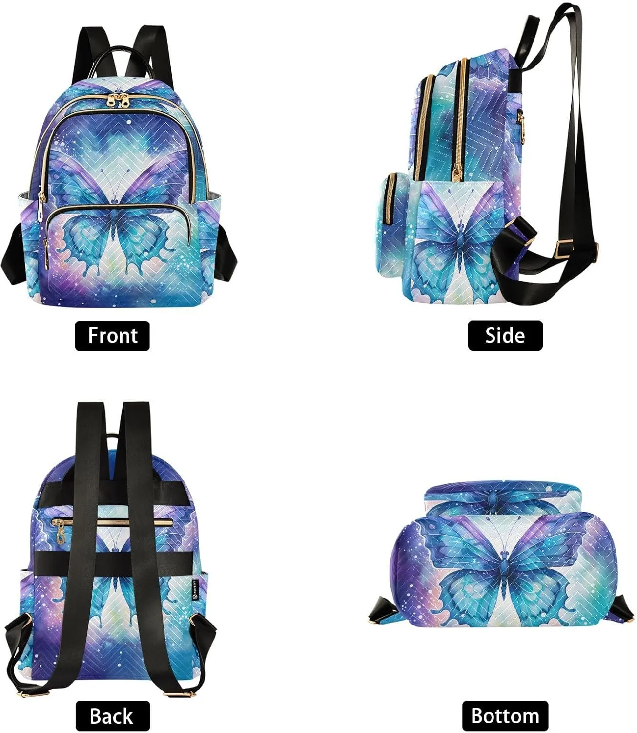 ALAZA Women Mini Backpack Purse Bag Lightweight Casual Daily Travel Backpack Watercolor Blue Butterfly Back Pack Fashion Multipurpose Shoulder Bag,M