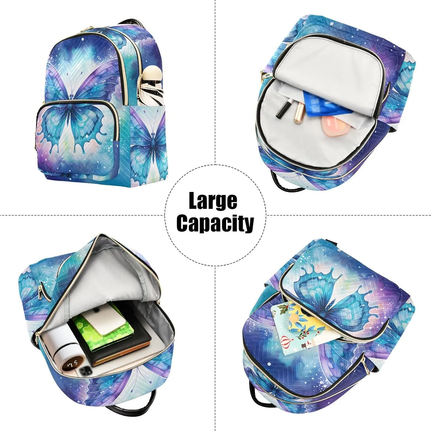 ALAZA Women Mini Backpack Purse Bag Lightweight Casual Daily Travel Backpack Watercolor Blue Butterfly Back Pack Fashion Multipurpose Shoulder Bag,M