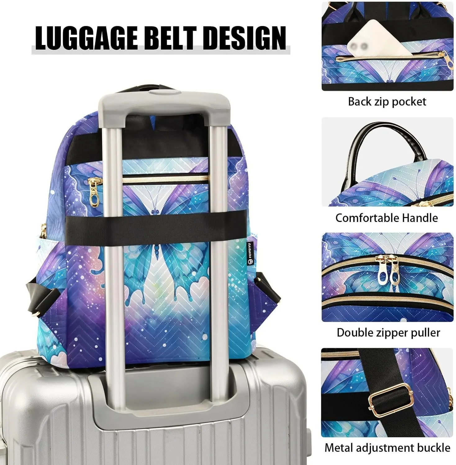 ALAZA Women Mini Backpack Purse Bag Lightweight Casual Daily Travel Backpack Watercolor Blue Butterfly Back Pack Fashion Multipurpose Shoulder Bag,M