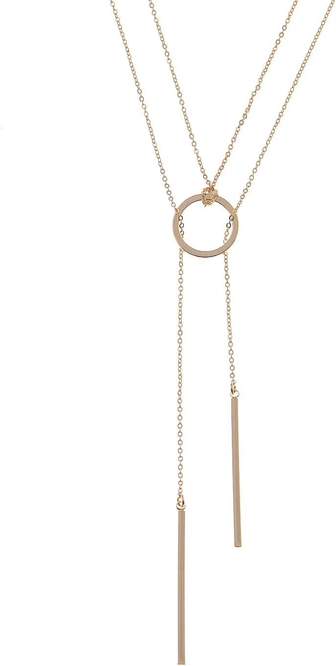 Alilang Women's Simple Minimalistic Gold Toned Moon Circle Ring Bar Pendants Layered Necklace