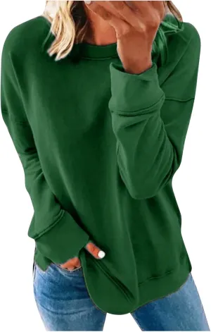 Amazon Warehouse Sale Clearance,Top Women Loose Woman's Casual Fashion Long Sleeve Solid Color Round Collar Hoodie Lightweight Oversized (#1-Green, M)