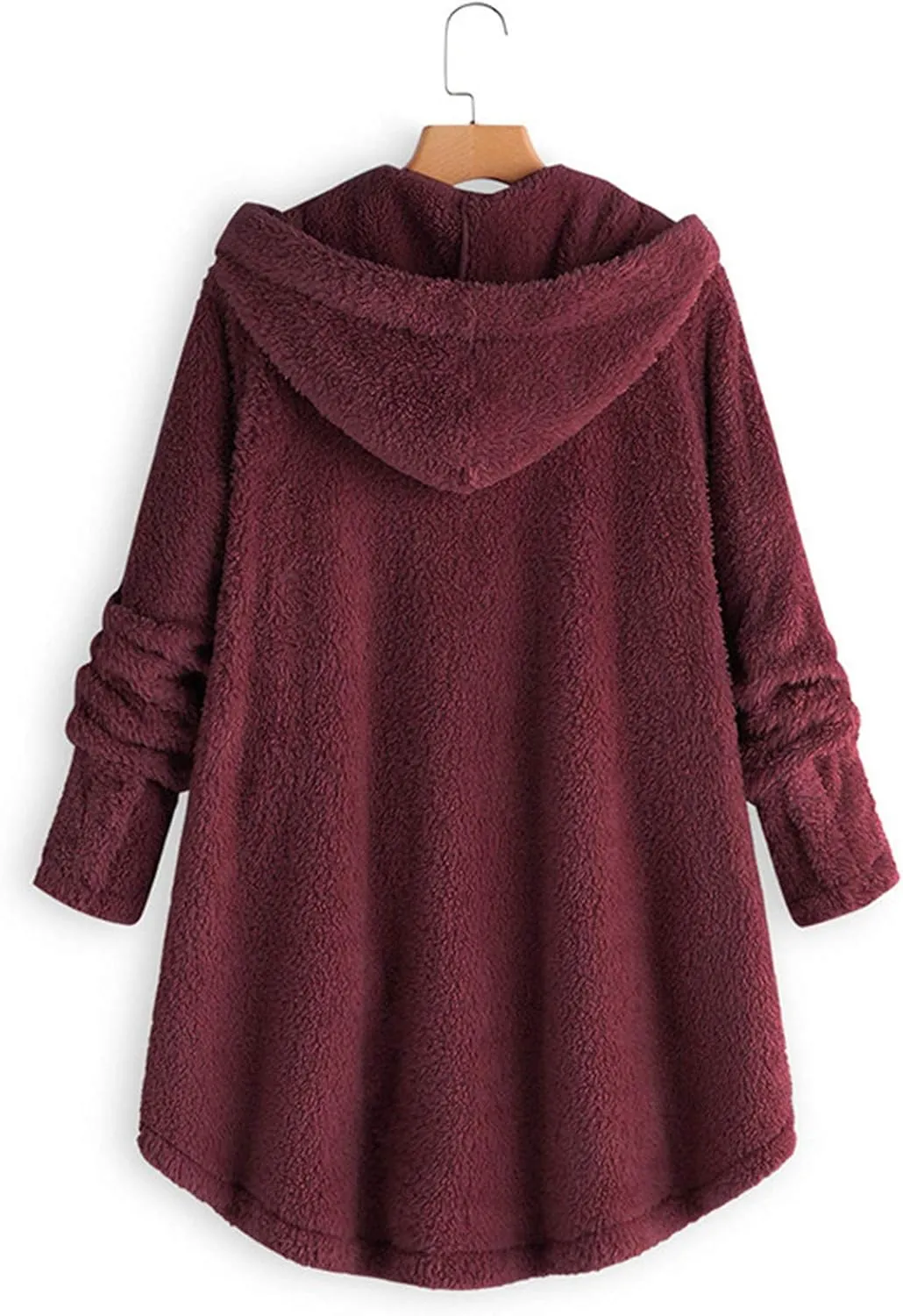 Andongnywell Women Oversized Sherpa Hoodie Fuzzy Fleece Jacket Single row buttons Outerwear Coat with Pockets (Wine Red,4X-Large)