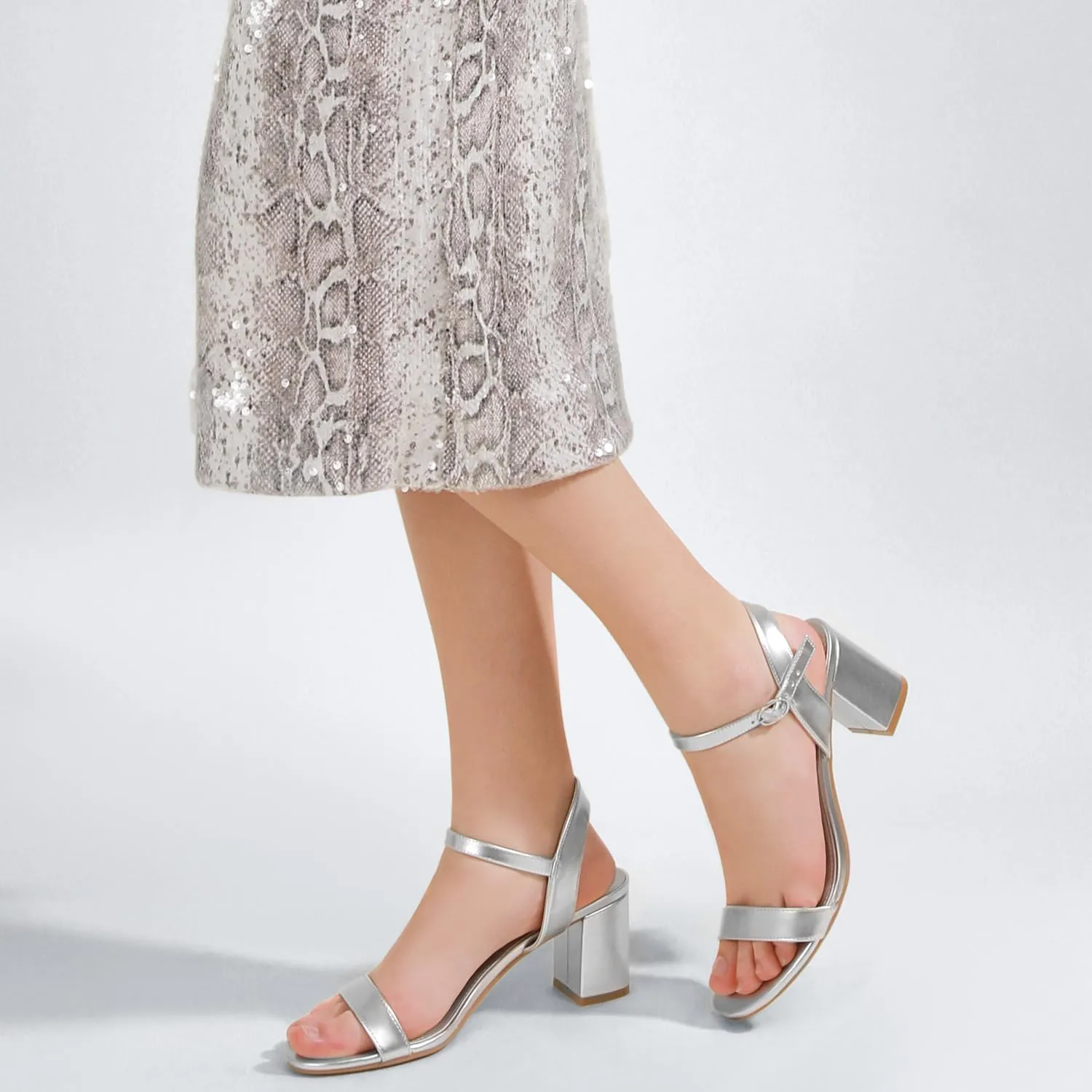 Ankis Nude Black Heels, 2.5'' Block Chunky White Clear Silver Heel Dressy Open Toe Heels For Women Ankle Strap Low Short Thick Strappy Dress Comfortable Sandal Casual Party Wedding Event Summer Shoes