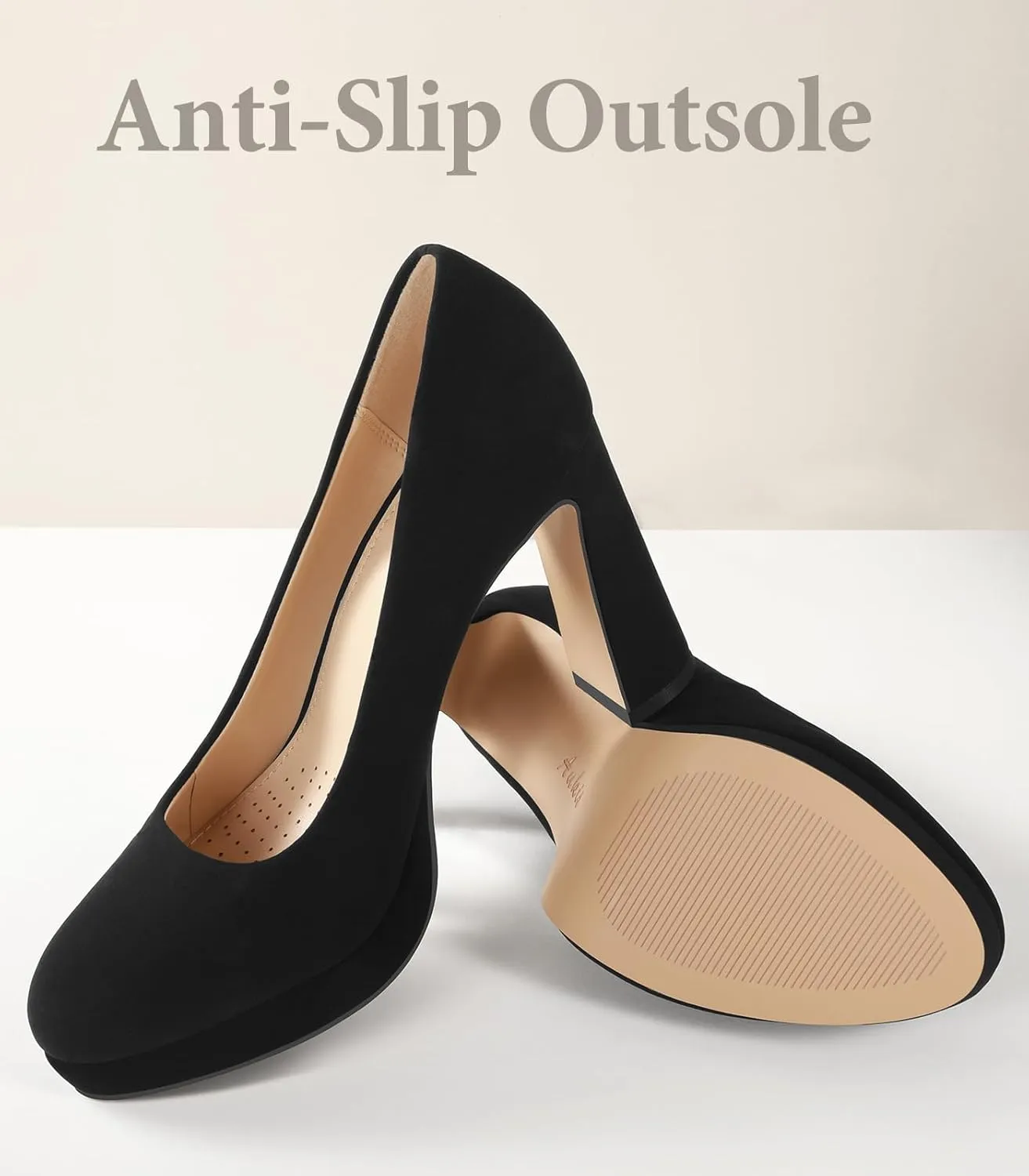 Ankis Platform Heels Womens Pumps Black White Nude Closed Toe Chunky Heel Shoes