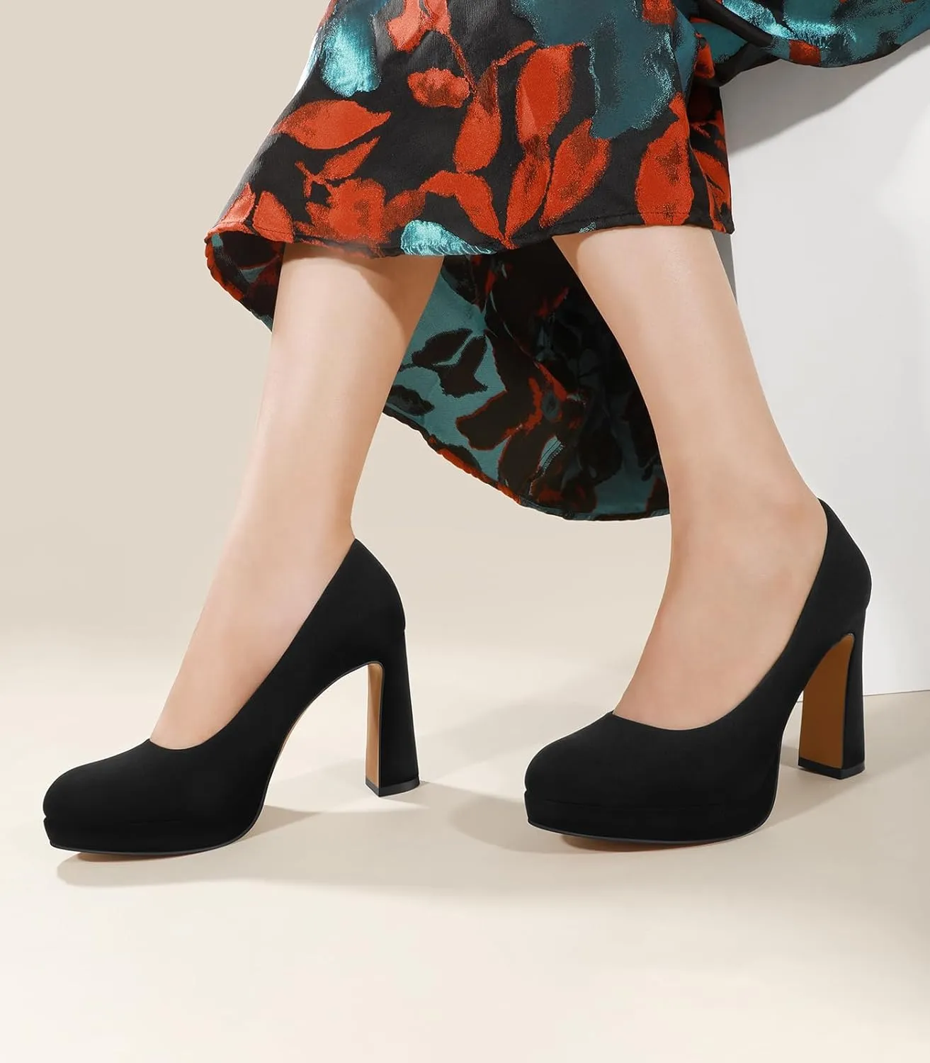 Ankis Platform Heels Womens Pumps Black White Nude Closed Toe Chunky Heel Shoes