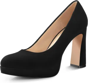 Ankis Platform Heels Womens Pumps Black White Nude Closed Toe Chunky Heel Shoes