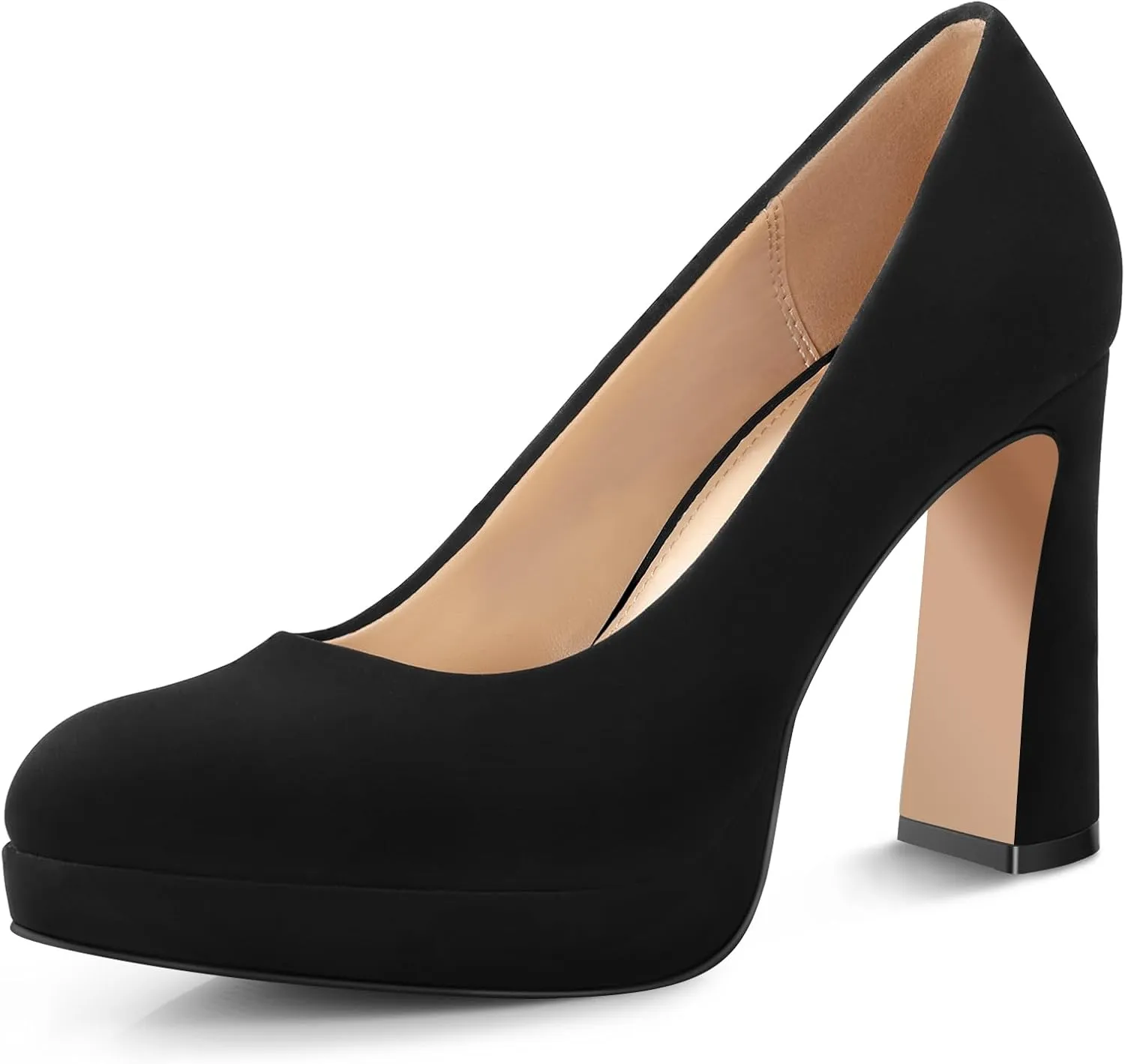 Ankis Platform Heels Womens Pumps Black White Nude Closed Toe Chunky Heel Shoes
