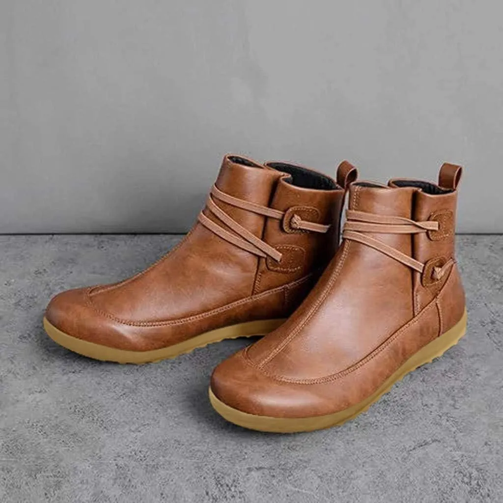 Ankle Booties for Women Flat Heel, Womens Ankle Boots Fashion Lace-up Waterproof Shoes Vintage Booties Low Heel Arch Support
