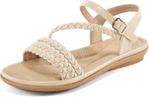 Aomigoct Dressy Womens Sandals Summer: Comfortable Strappy Flats Sandals Women - Beach Walking Woman Shoes