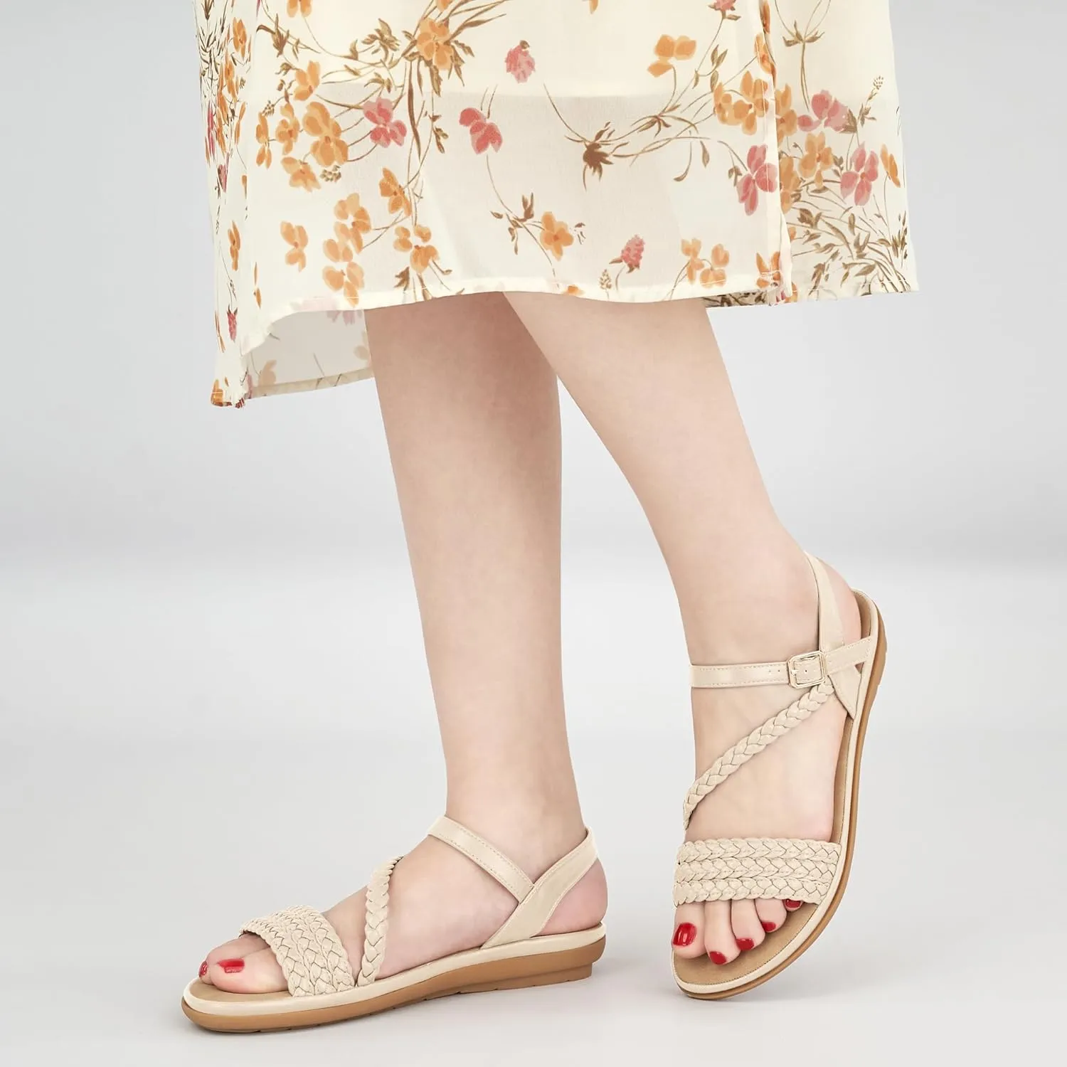 Aomigoct Dressy Womens Sandals Summer: Comfortable Strappy Flats Sandals Women - Beach Walking Woman Shoes