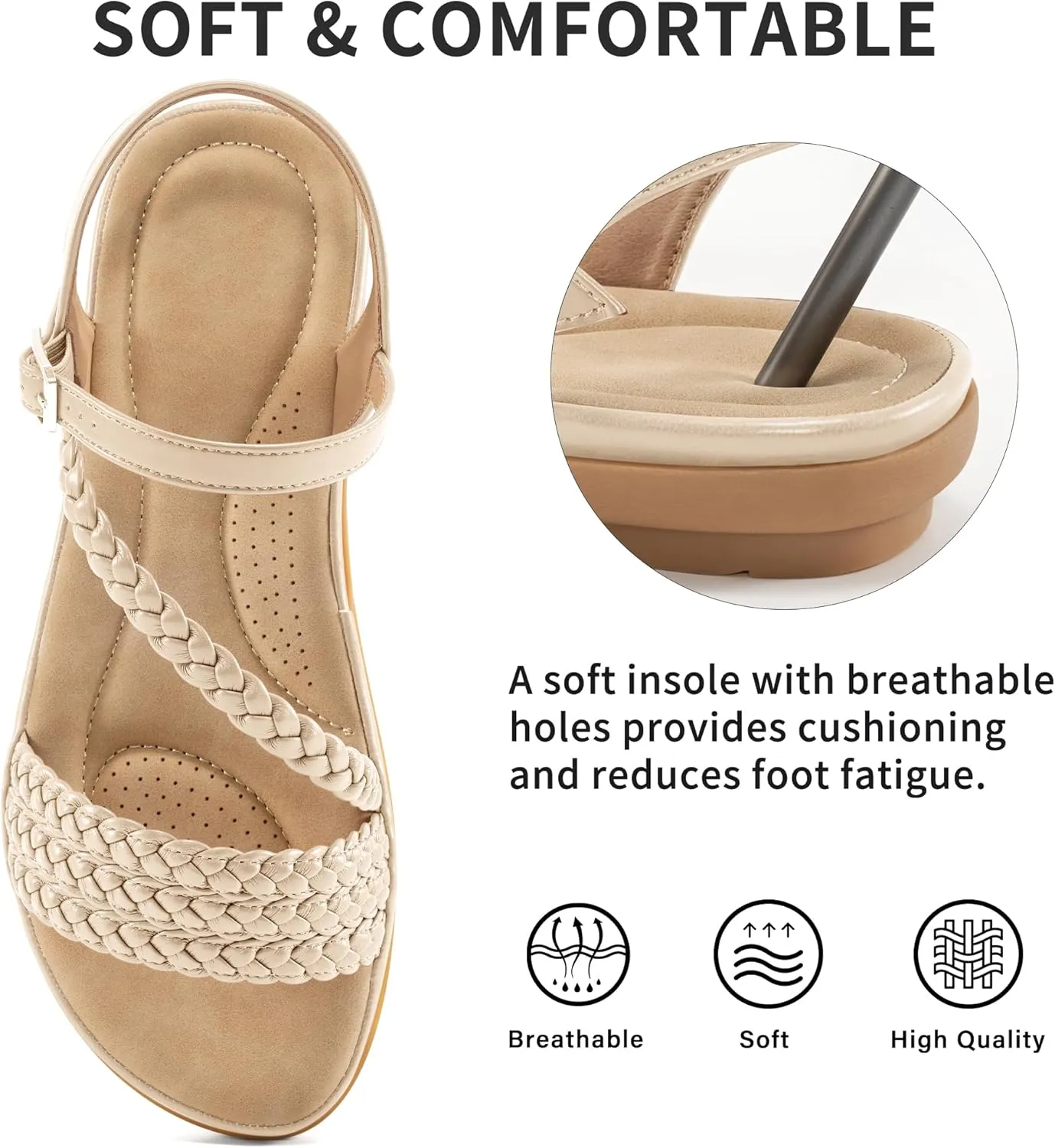 Aomigoct Dressy Womens Sandals Summer: Comfortable Strappy Flats Sandals Women - Beach Walking Woman Shoes
