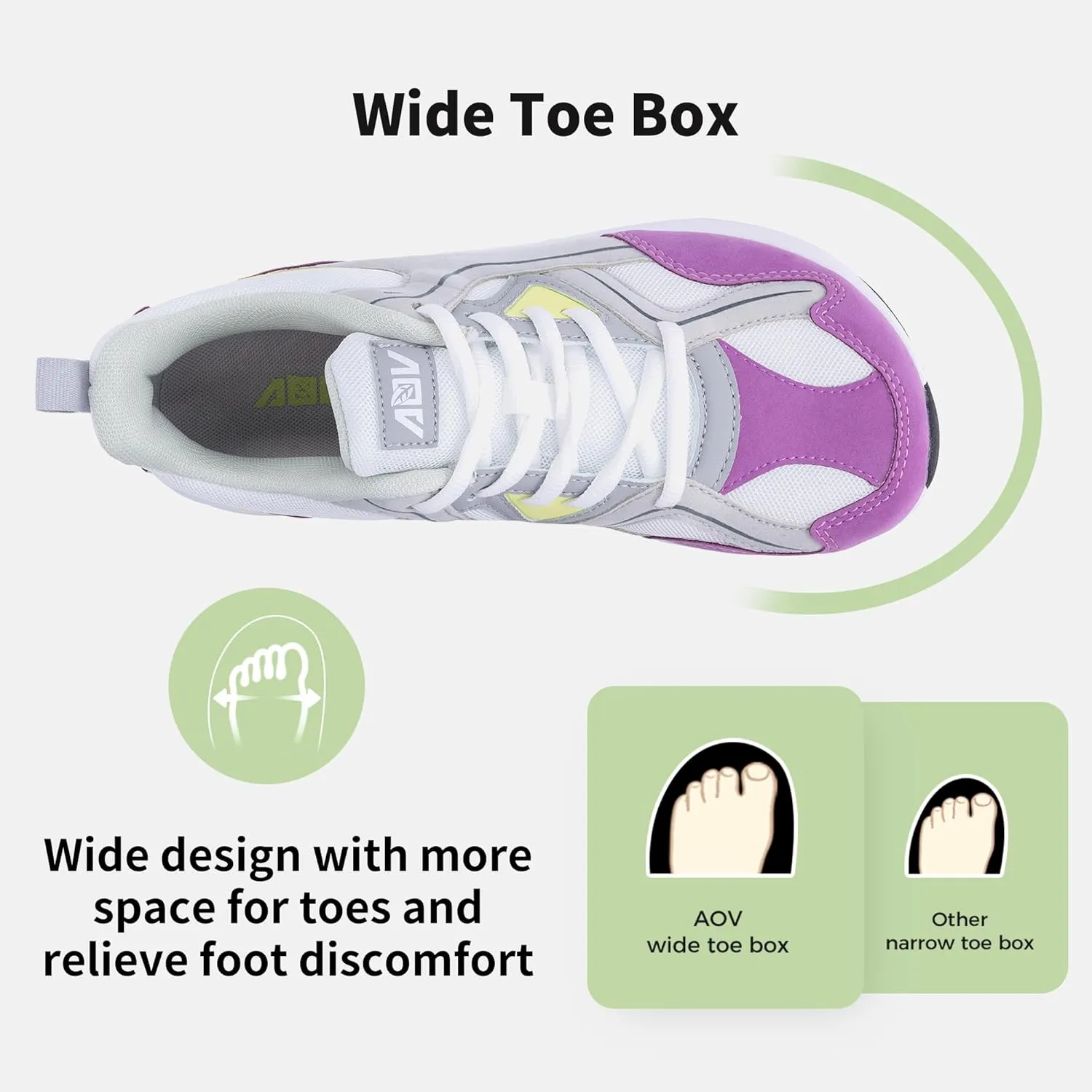 AOV Wide Toe Box Shoes Women Arch Support Walking Shoes for Plantar Fasciitis Orthotic Tennis Sneakers