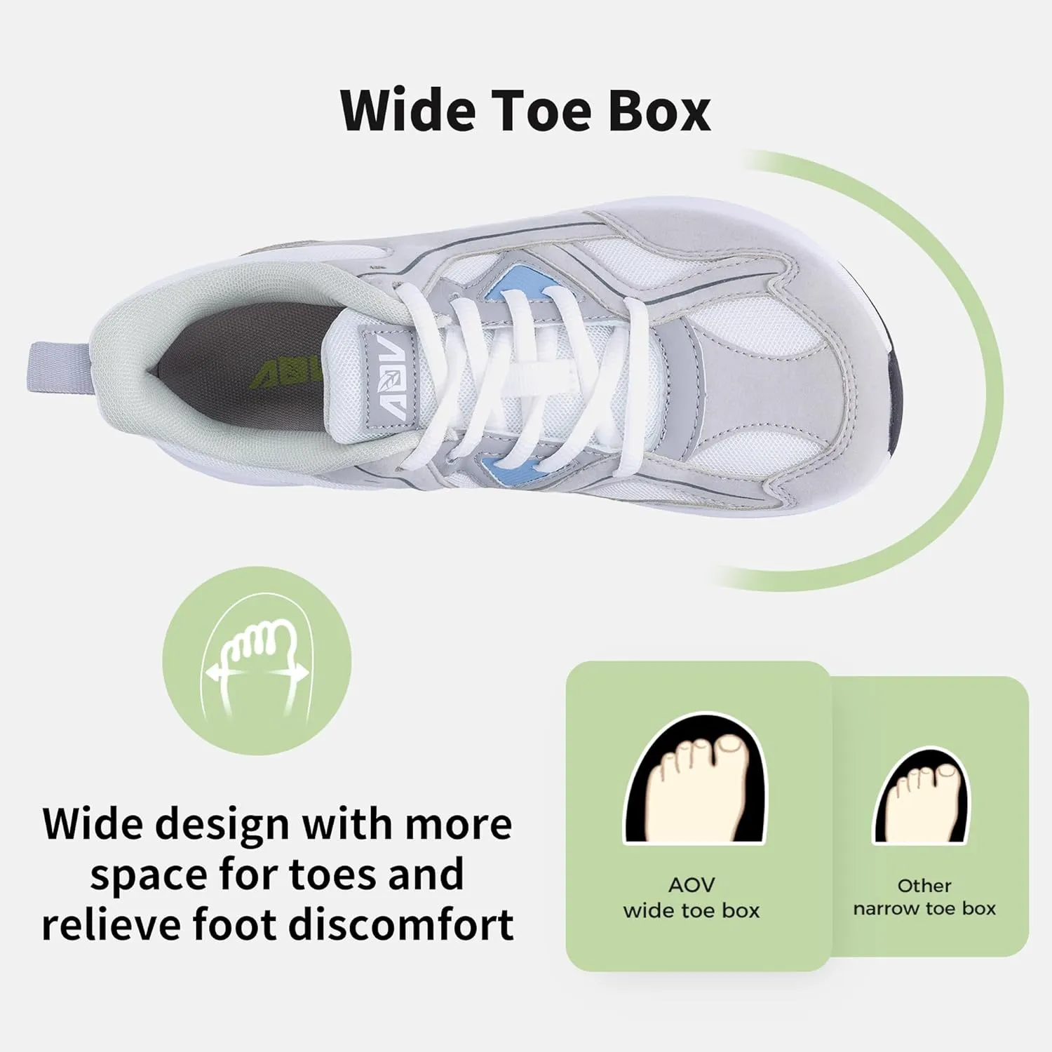 AOV Wide Toe Box Shoes Women Arch Support Walking Shoes for Plantar Fasciitis Orthotic Tennis Sneakers