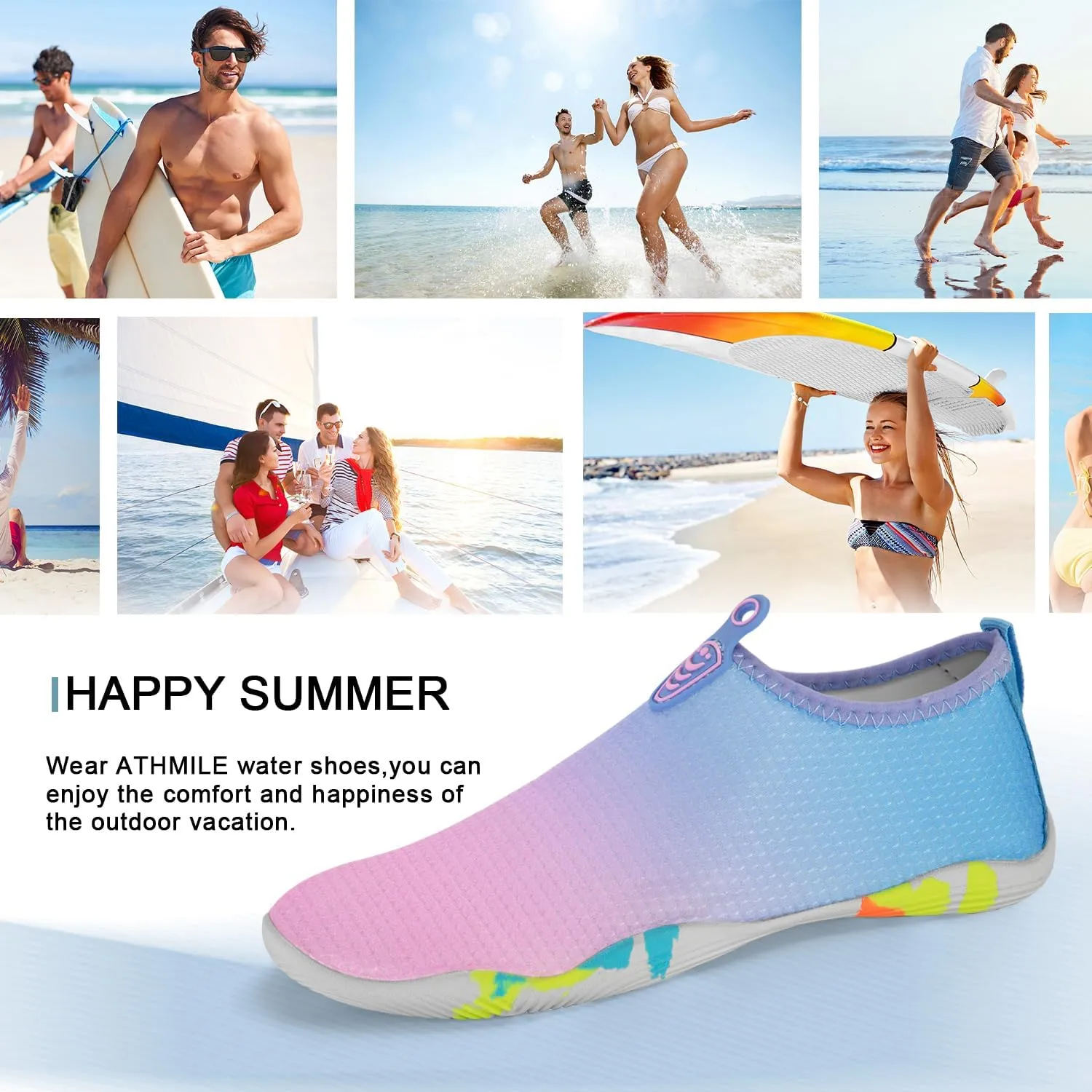ATHMILE Water Shoes for Women Men River Aqua Shoes Barefoot Sport Quick-Dry Adult Swim Shoes for Beach Lake Pool Hiking Surfing Kayaking Camping Size