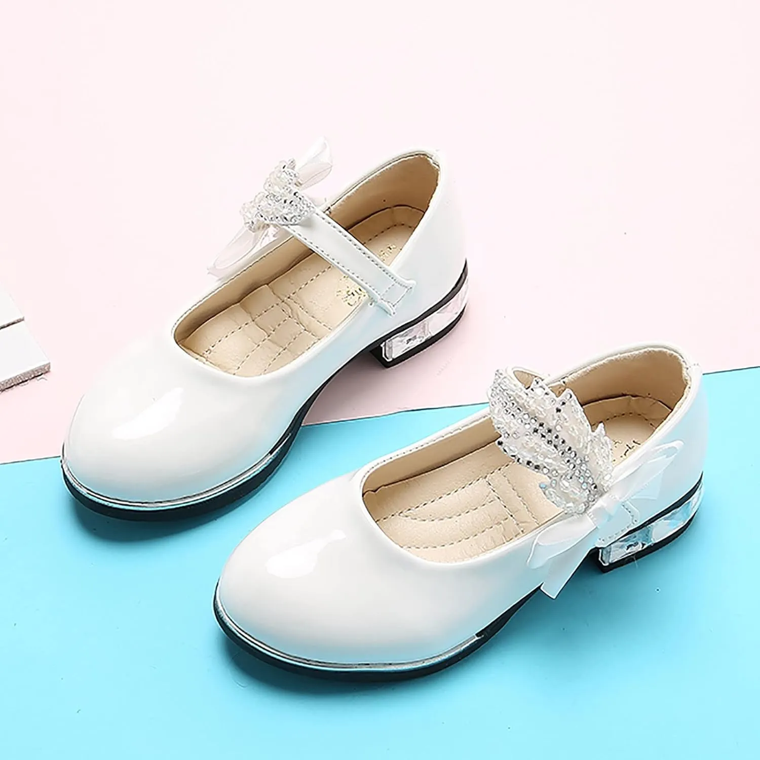 Baby Girl Shoes, 3-13 Years Little Girls Kids Low Heel Bowknot Princess Shoes Wedding School Party Dress Shoes