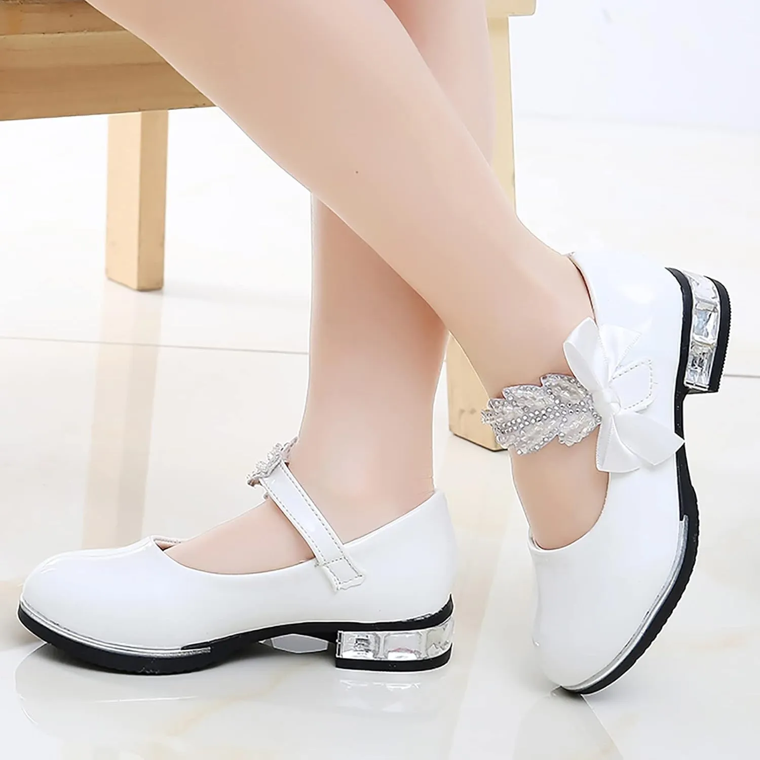 Baby Girl Shoes, 3-13 Years Little Girls Kids Low Heel Bowknot Princess Shoes Wedding School Party Dress Shoes