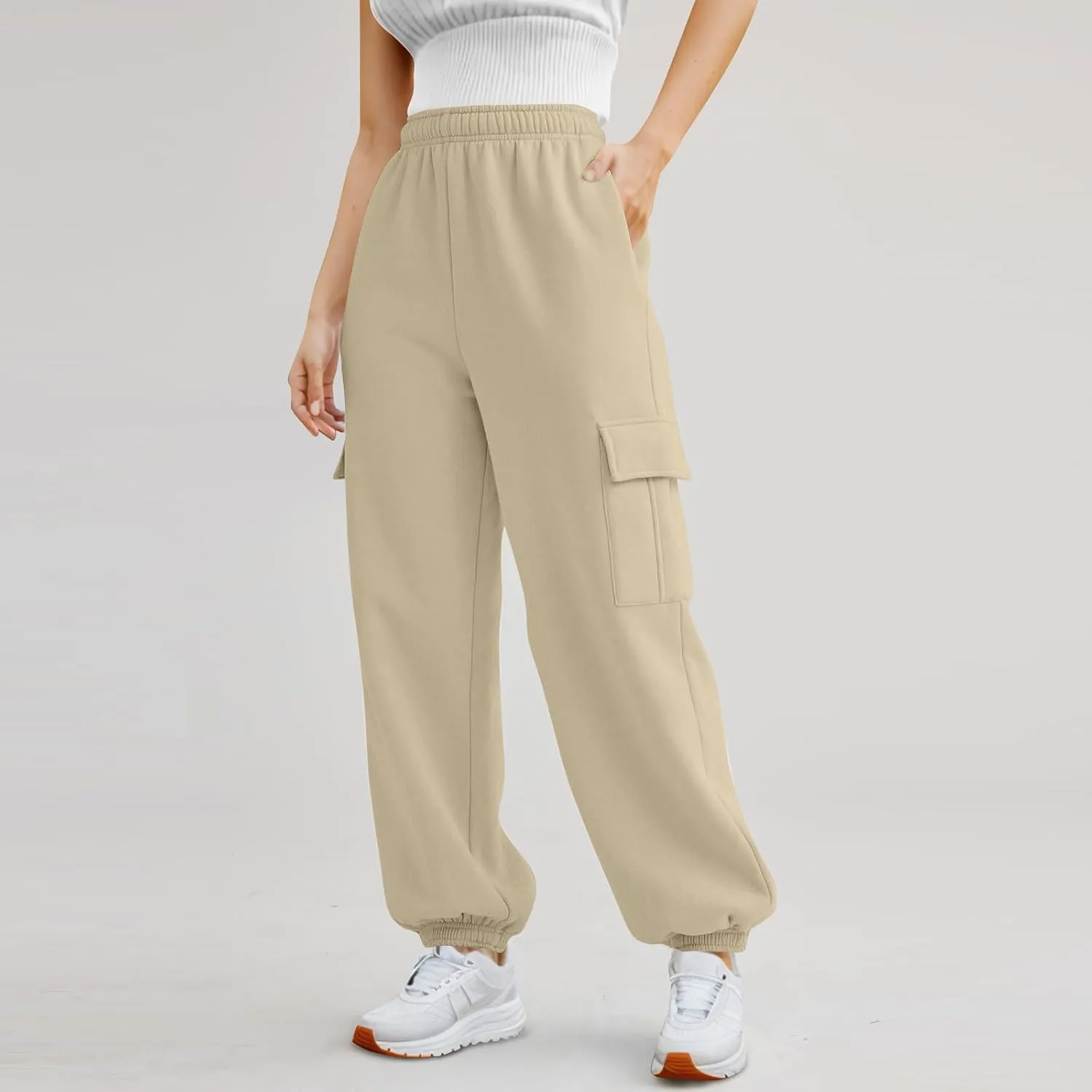 Baggy Cargo Joggers for Women Fleece Elastic High Waisted Sweatpants Casual Comfy Cinch Bottom Lounge Pants
